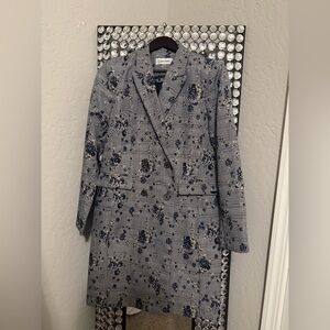 Calvin Klein Black and Gray Plaid Blazer with Navy Floral Print